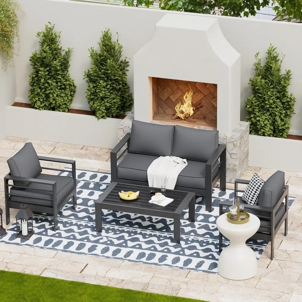 

Patio Furniture Set Oversized Aluminum Outdoor Furniture Modern Patio Set, Thickness 5" Cushion Outdoor Seating Set for Balcony