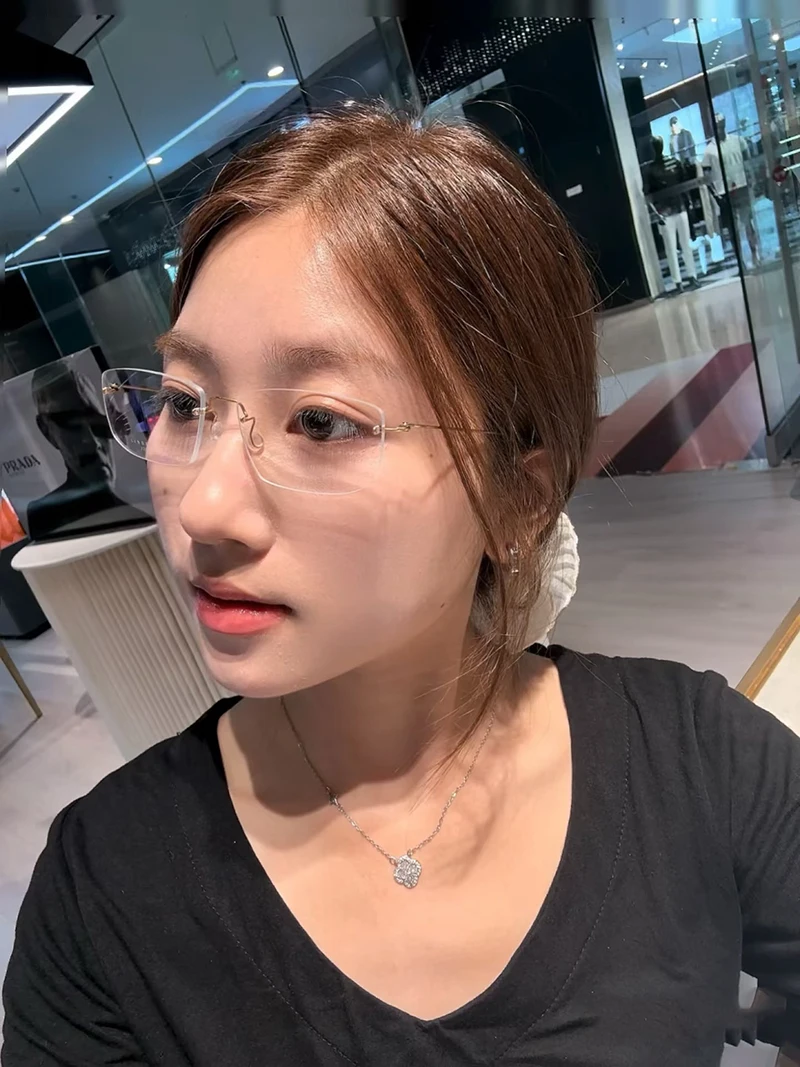 Men Rectangle Frameless Air Titanium Glasses Frame Brand Design 2527 Women Ultralight Gold Wire Rimless Eyeglasses Spectacles