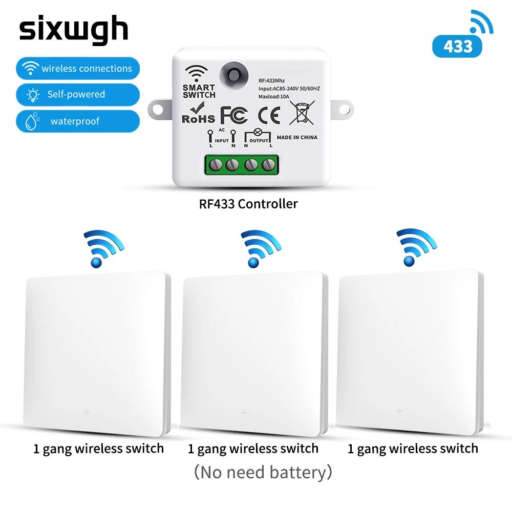 SIXWGH Smart Home Wireless 433MHz Light Switch