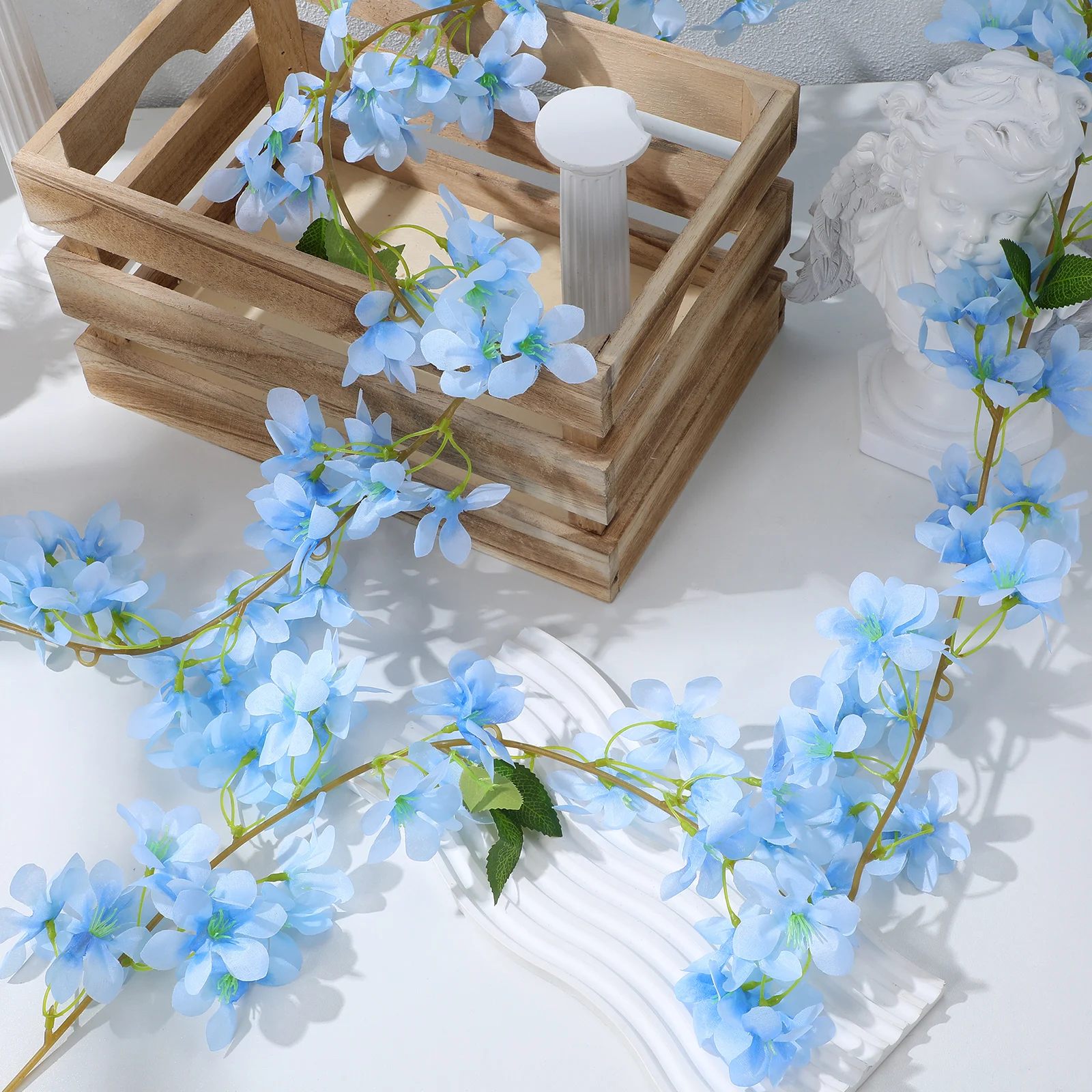 

2pcs 66.8-Inch Artificial Flower Vines Blue Fake Hanging Floral Wedding Party Decor Silk Garlands Garden Home Outdoor Decoration