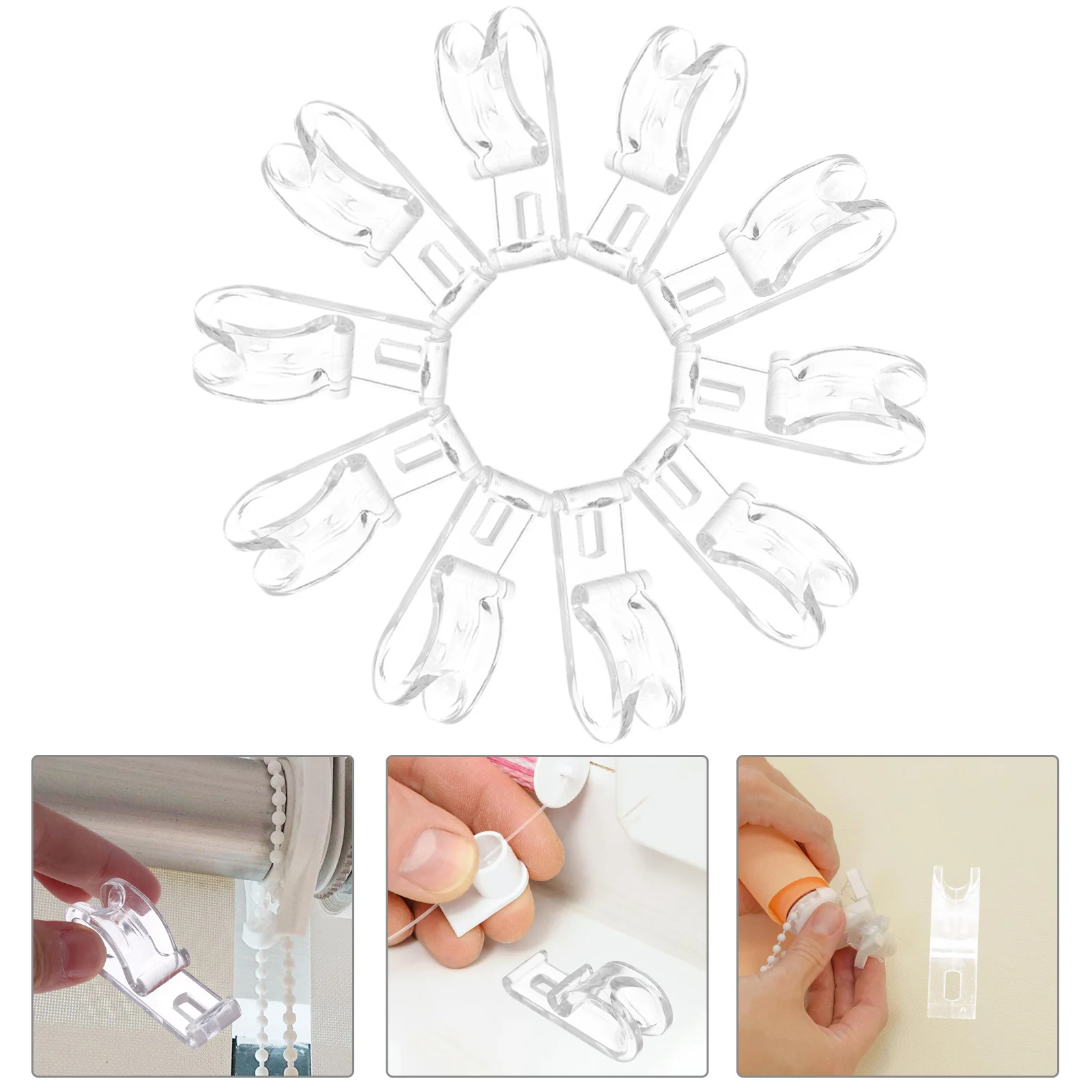 

10Pcs Transparent Roller Curtain Positioning Hook Pom Material Wide Application for Soft Gauze Venetian Blinds Fixation