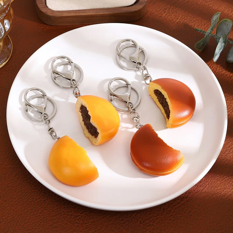 Mini llavero Dorayaki de PVC creativo realista, modelo de juguete de comida, accesorio de mochila DIY, accesorio de fotografía de comida, 1 ud.