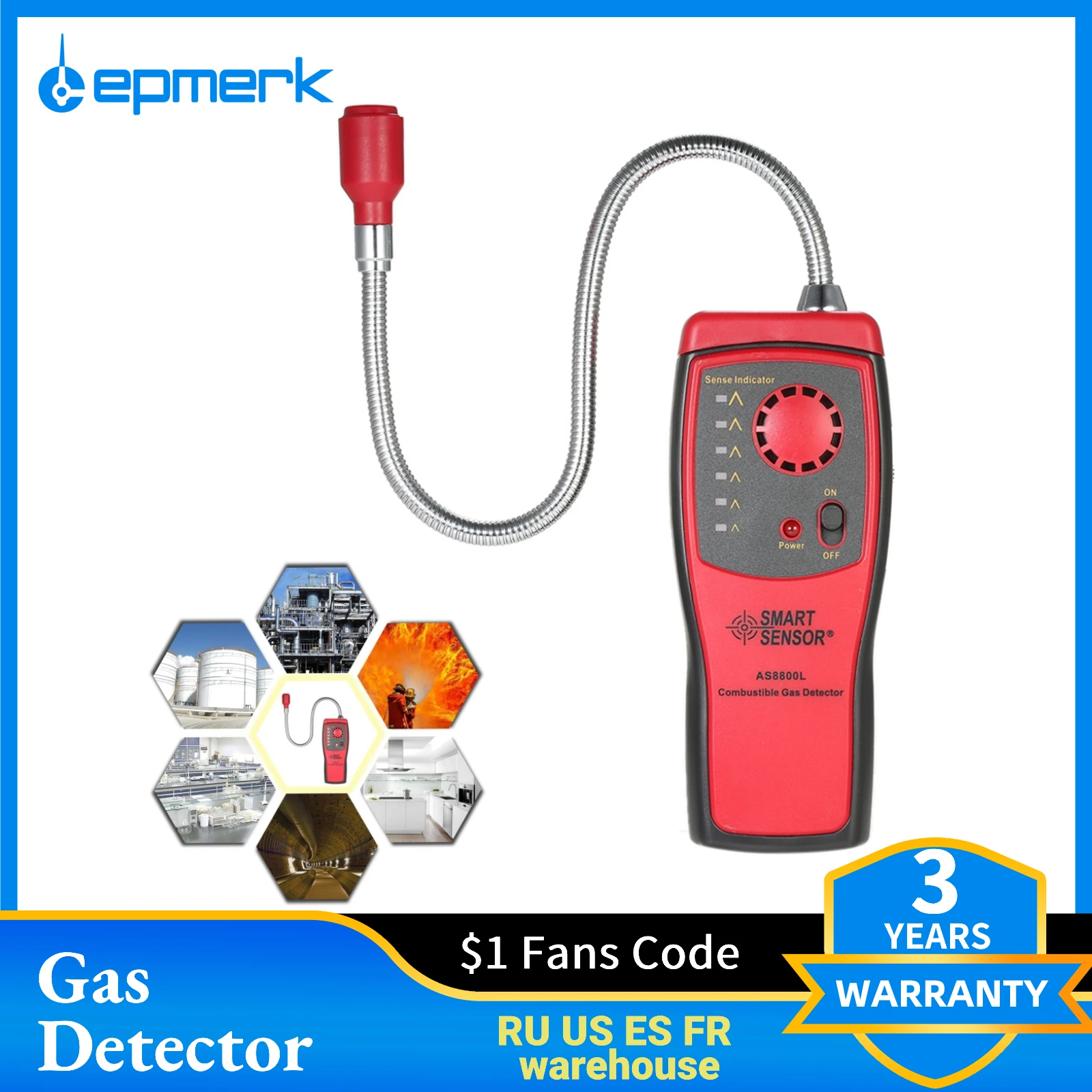 Geevorks Gas Analyzer Combustible gas detector port flammable natural gas Leak Location Determine meter Tester Sound Light Alarm