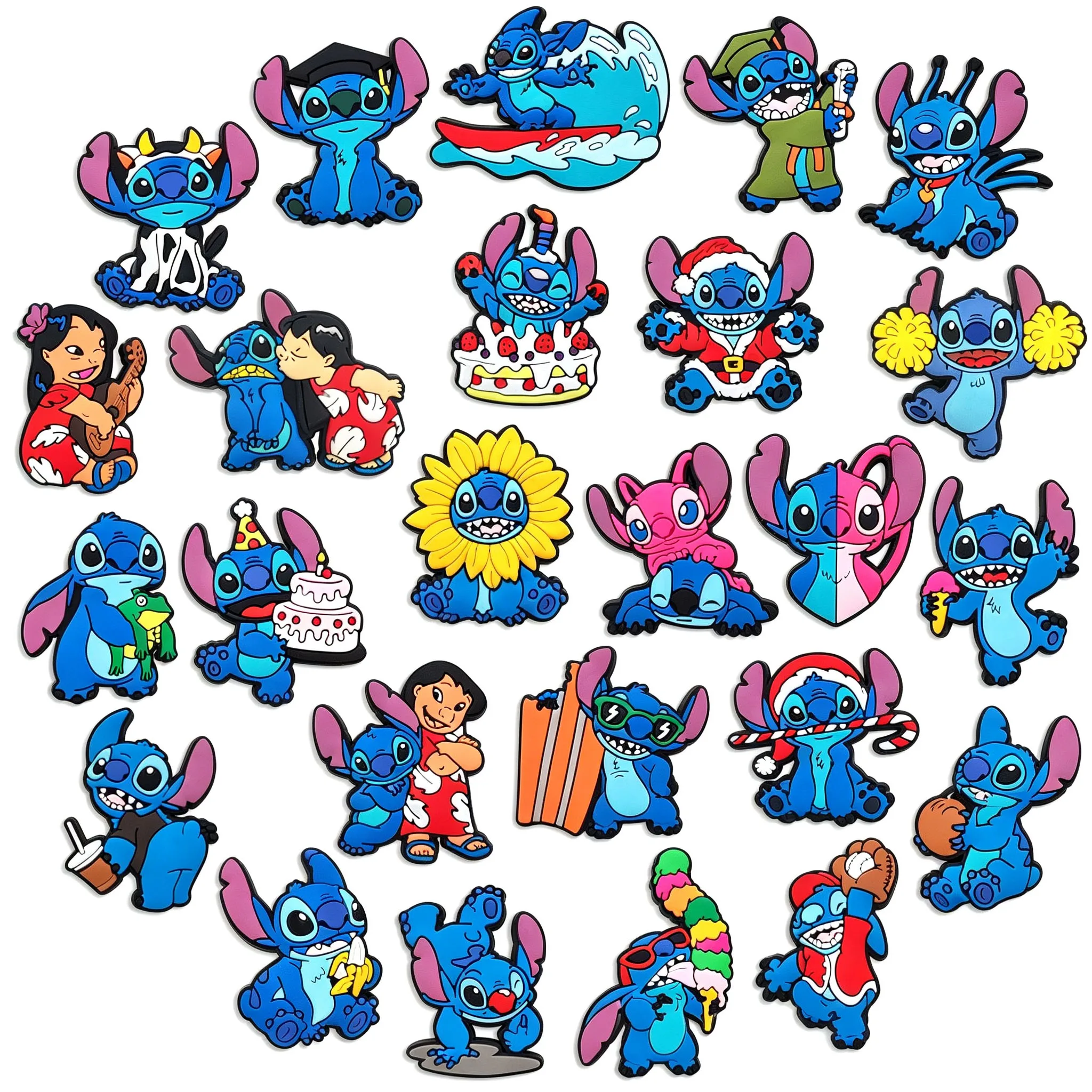 26pcs Set Cute Stitch Cartoon series Rebber PVC Shoe Charms For Slides Sandals DIY Clog Decor Birthday Gift Accessories