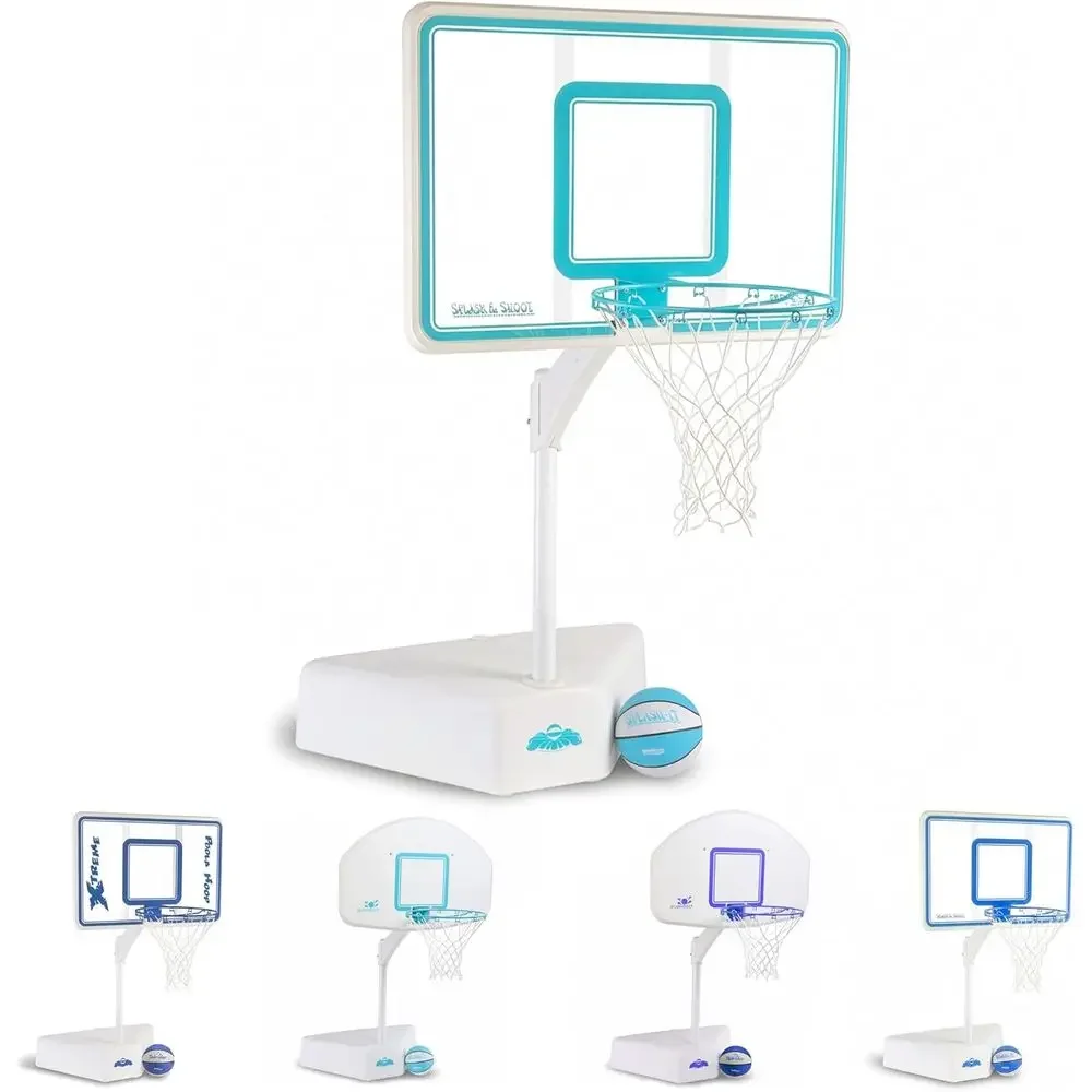 

Adjustable Height Pool Basketball Hoop with 200lbs Water-Filled Base, Stainless Steel Rim, Waterproof Ball, Made in USA, Clear A