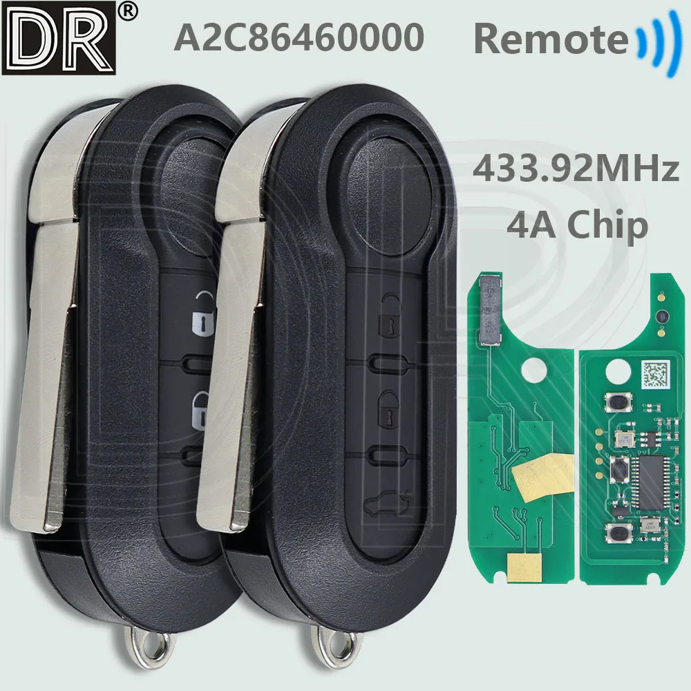 DR 4A Chip 433.92MHz 2/3 Button Flip Car Remote Key A2C86460000 Or PCB Board For Fiat MOBI UNO STRADA FIORINO E MAIS