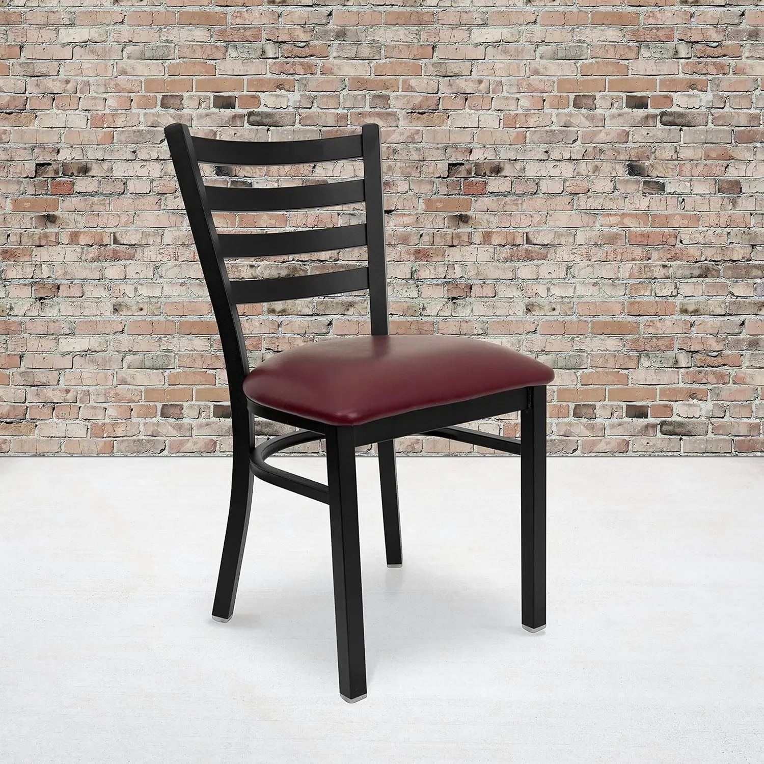 Flash Furniture 4 Pk. Black Ladder Back Metal Restaurant Chair - Burgundy Vinyl Seat