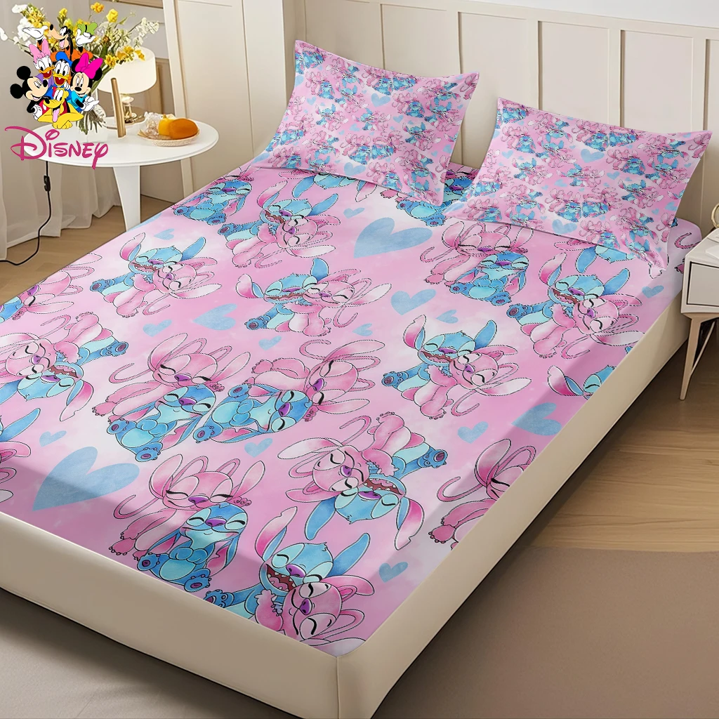 طقم ملاءات ديزني ستيتش آند أنجل مكون من 2/3 قطعة، طباعة رقمية ناعمة ومريحة لديكور المنزل لغرف النوم/غرف الضيوف، طوال العام
