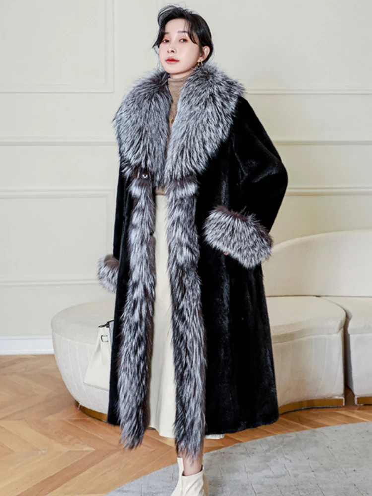 سترة نسائية من الفرو الصناعي معاطف مقسمة سترة طويلة غير رسمية ملابس خارجية من الفرو مرقعة فضفاضة تناسب جيوب الخريف 2025 ياقة مقلوبة