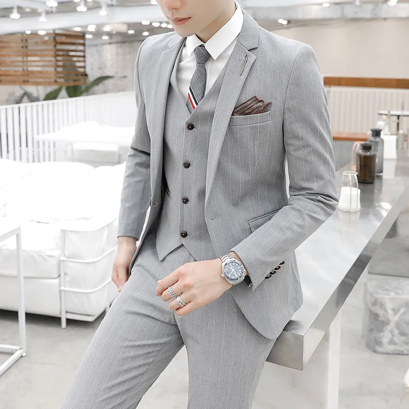 

Men's Korean-style Suit Three-piece Set, Bar Work Clothes, College Student Graduation Photo Men's Business Casual