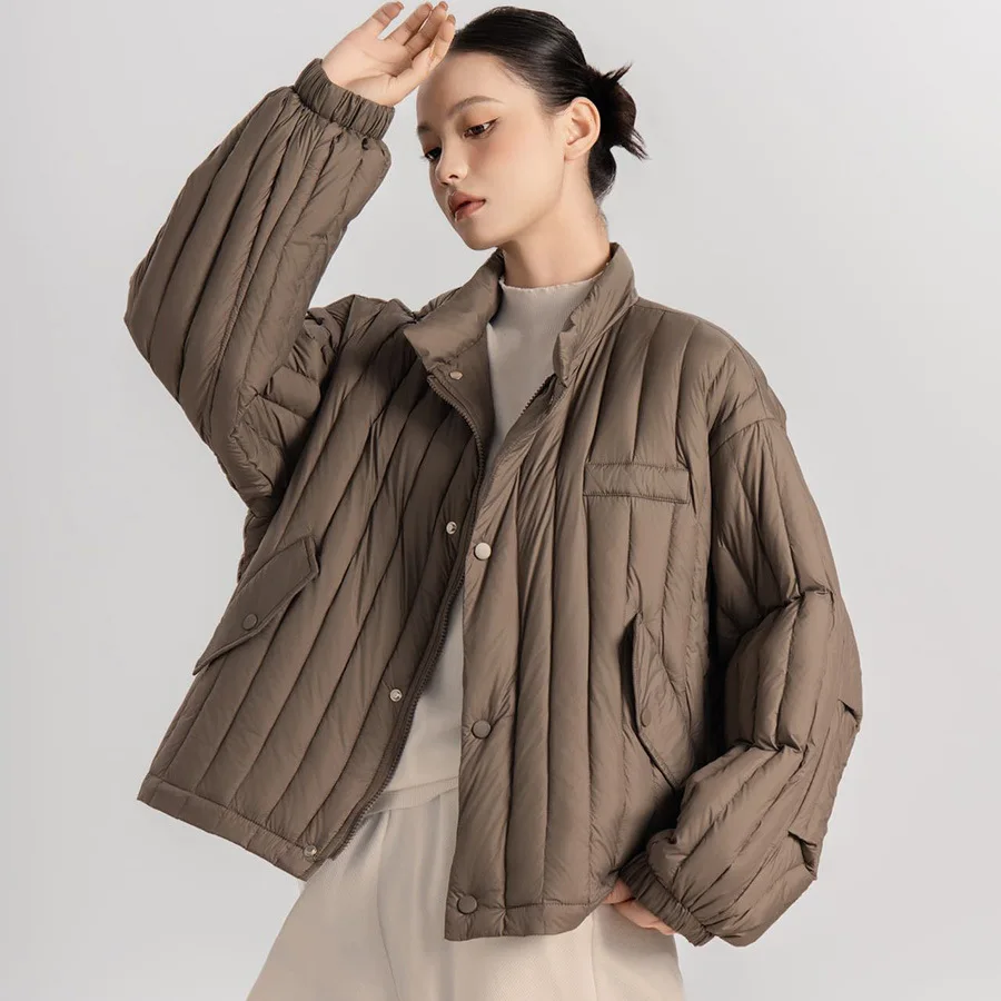 جديد الخريف الشتاء الأبيض بطة أسفل سترة خفيفة الوزن فضفاضة البخاخ أسفل معطف المرأة الوقوف طوق الدافئة سترة قصيرة غير رسمية #2