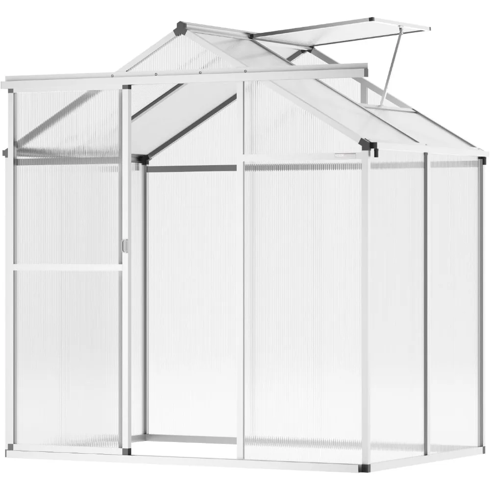 

Polycarbonate Greenhouse, 6 x 4 Ft,Outdoor Greenhouse with Adjustable Vent Windows,Pavilion Styled Greenhouse with Sliding Door