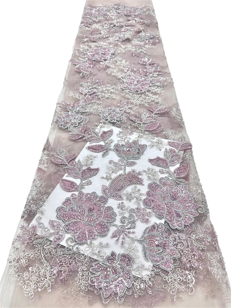 African Lace Heavy Beaded Shining Sequins Fabric Nigerian French Mesh Fabrics Lace High Quality 2026 for Women Wedding Dresses