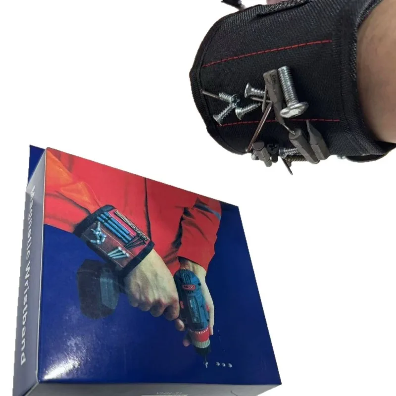 Magnetyczna opaska na nadgarstek do przechowywania śrub, gwoździ, wierteł, pasek narzędziowy na nadgarstek z mocnymi magnesami, pięć rzędów po dziesięć magnesów