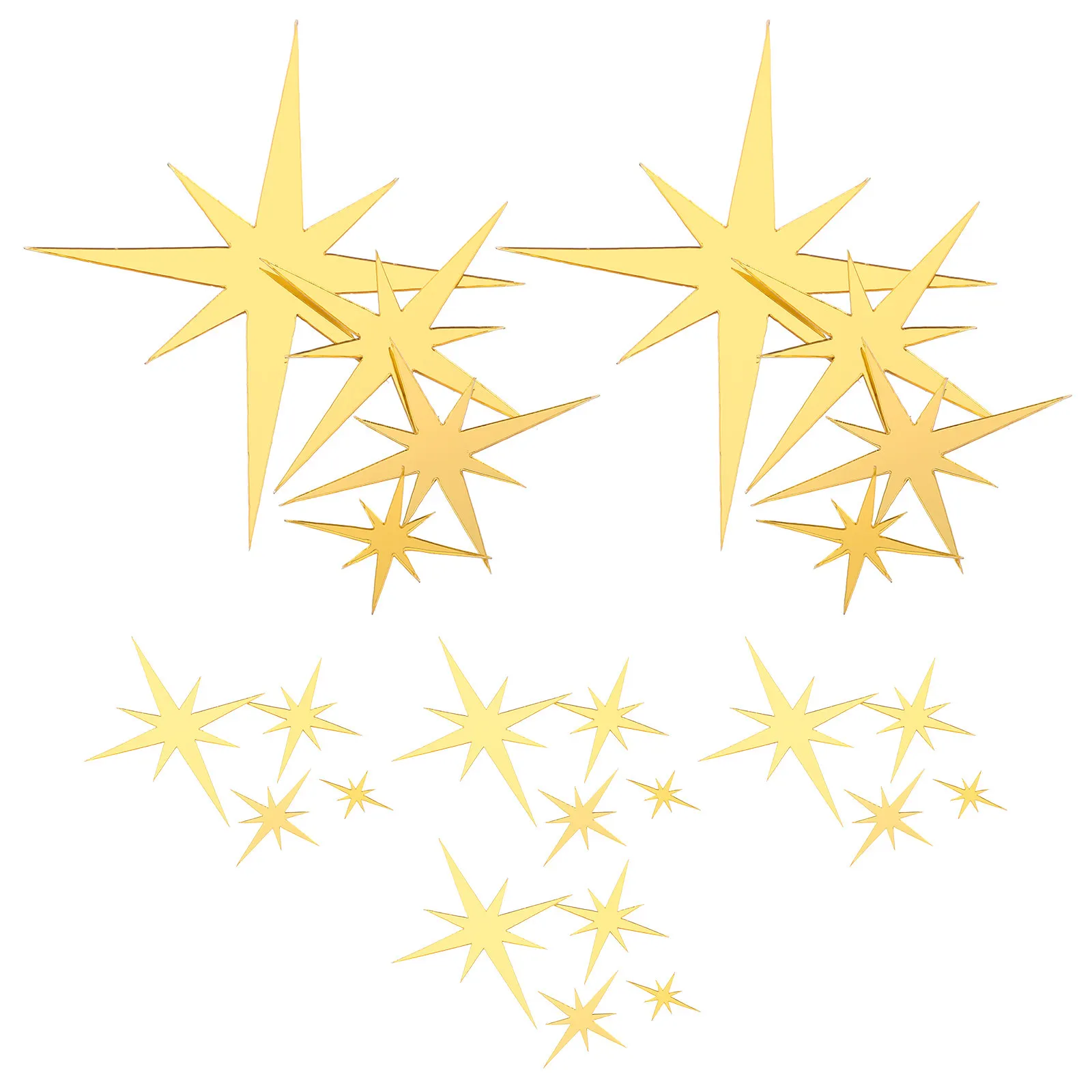 61Pcs Star Shape Wall Stickers 3D Mirror Effect Acrylic Decals Self-Adhesive Removable for Kids Room Playroom Party Backdrop