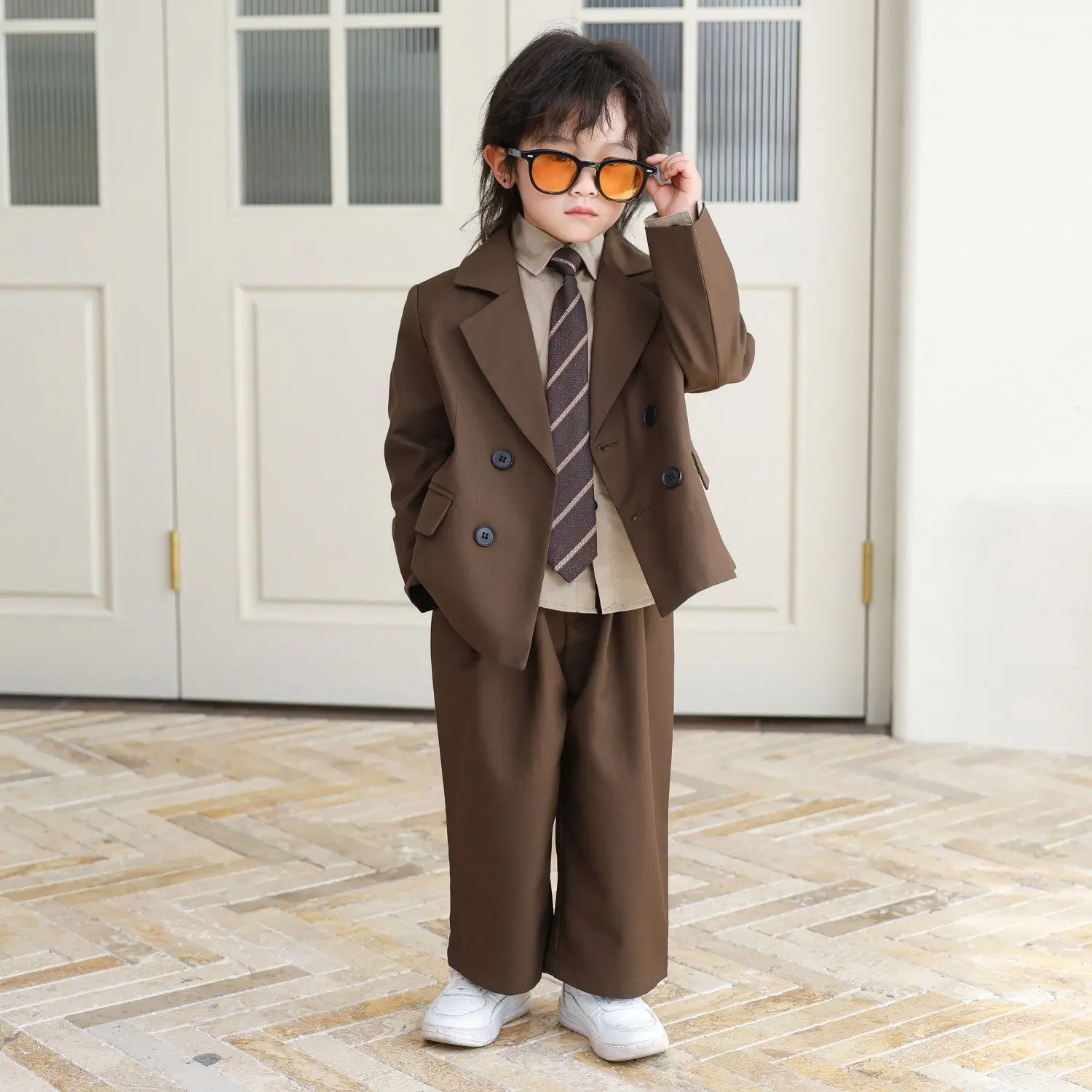 Boys Suit Set Spring Summer 2026 Korean Style Loose Blazer Shirt Pants Kids Formal Outfit