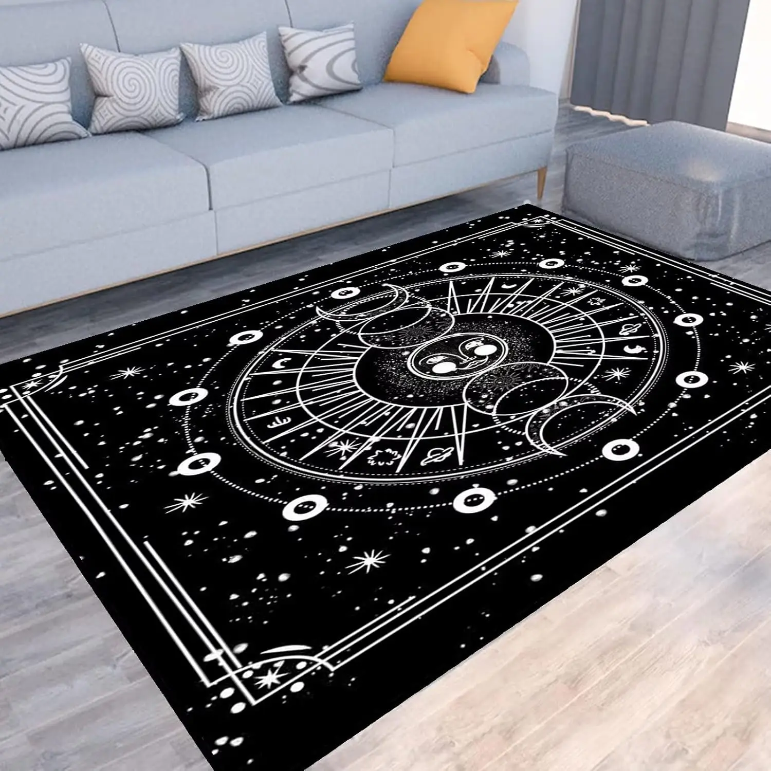 Sun and Moon Rug Boho Celestial Area Rugs for Bedroom Dorm Living Room Bohemian Occult Crescent Solar Stars Galaxy Floor Mat