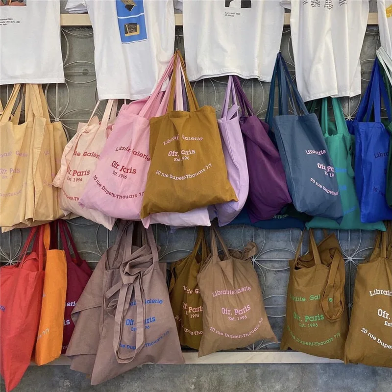 Ofr Paris Canvas Shoulder Bag Spring Summer Versatile Simple Letter Student Backpack Commuting Bag Eco-Friendly Shopping Bag