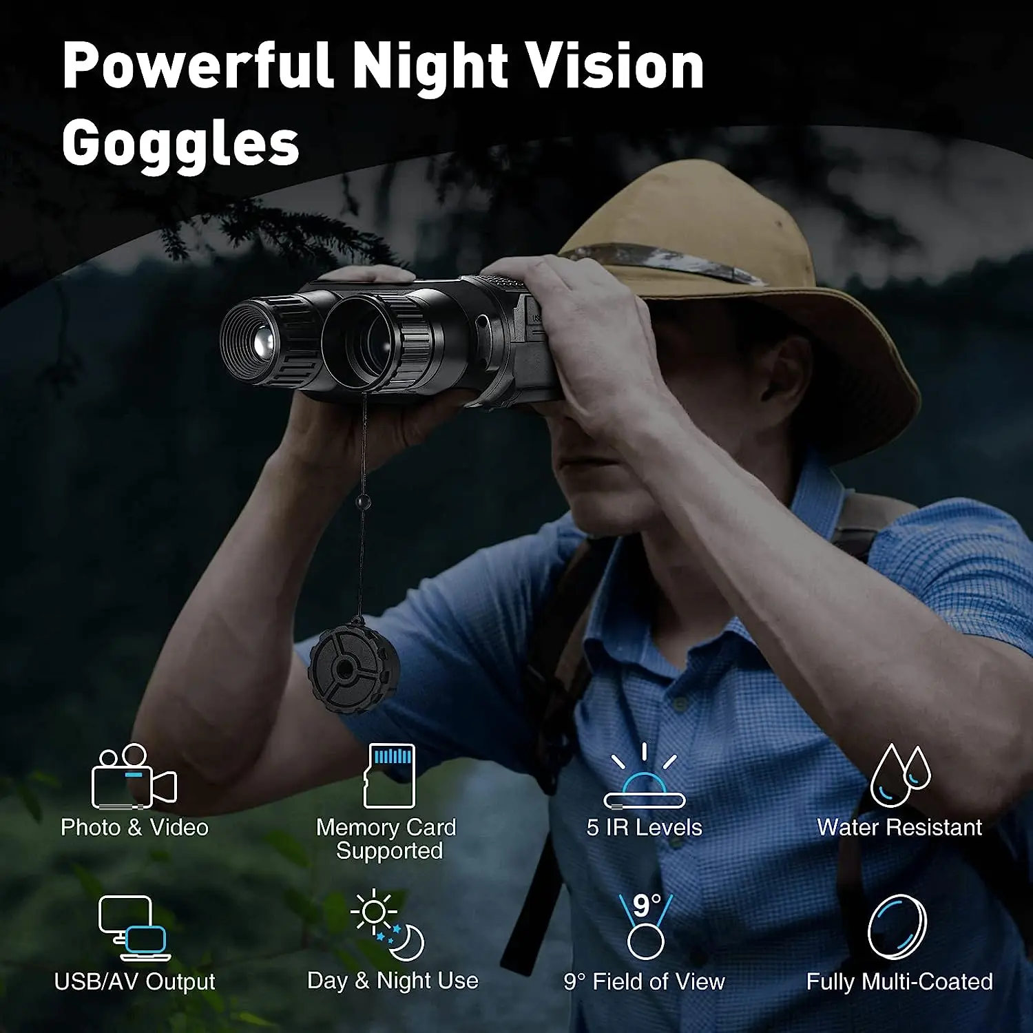 Wide Screen HD Infrared Night Goggles Capture Photo Video Digital Night Vision Camera 400m View Range for Full Darkness Hunting