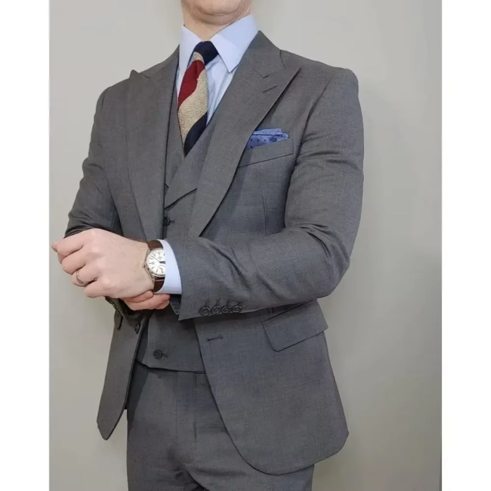Costumes d'affaires formels pour hommes, 3 pièces, Slim, Chic, revers, simple boutonnage, tenues de bal, de mariage, Tuxedos (veste + gilet + pantalon)