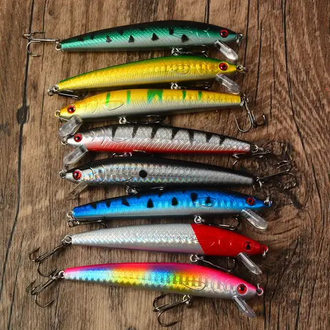 8pcs Floating 95mm Minnow Wobbler Fishing Lures Artificial Hard Bait Depth 0-2m Bass Pike Bait Tackle