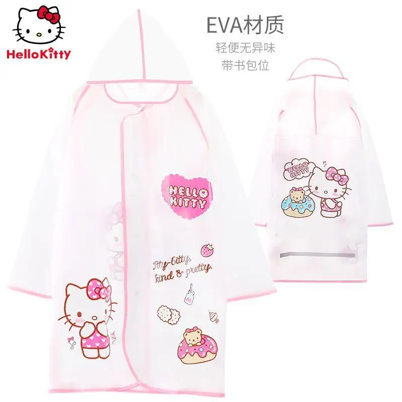 Kawaii Kids Hooded Raincoat Hello Kittys Girls Boys Rain Coat Poncho Student Raincoat Cover Long Rainwear Waterproof Hooded Gift