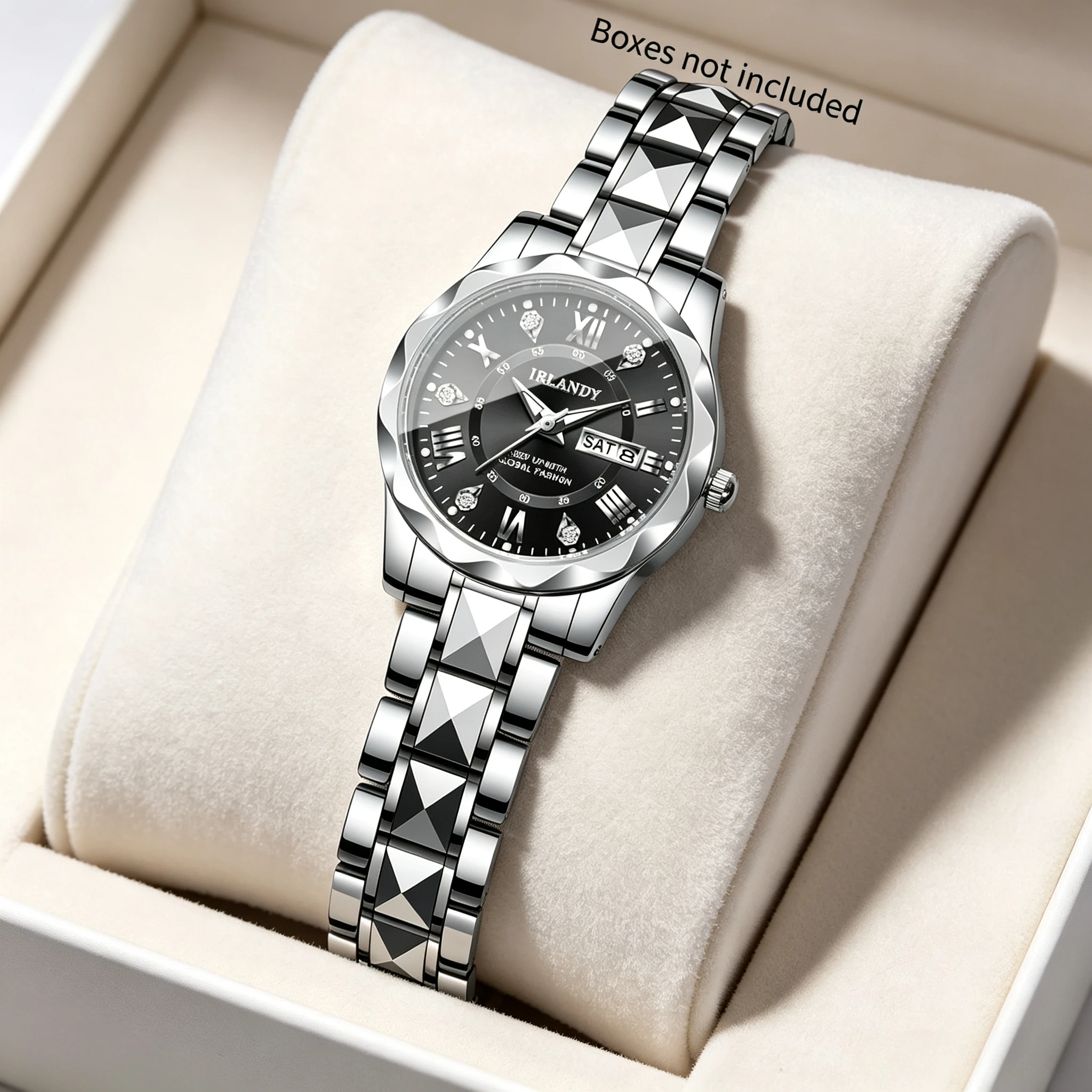 Fashion Roma Rhinestone Women Calendar Watches  Stainless Steel Strap Ladies Quartz Wristwatches Relogio FemininoWithout Box