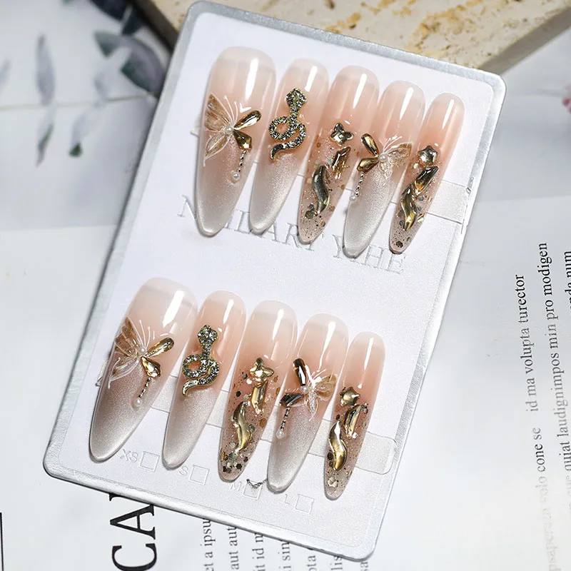 

10Pcs Long Handmade Press on Nails Fake Nails Wearable Rhinestones False Nails Glitter Decoration Manicure Nail Tips