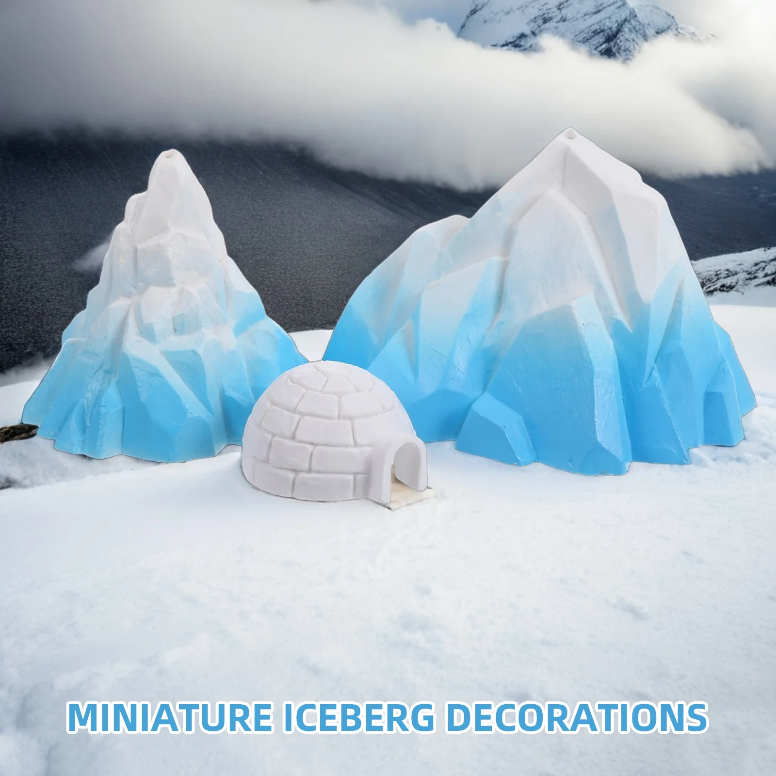 3 Pcs Mini Model Miniature Decor Toy Scene Figurines Pvc Micro Snow Mountain