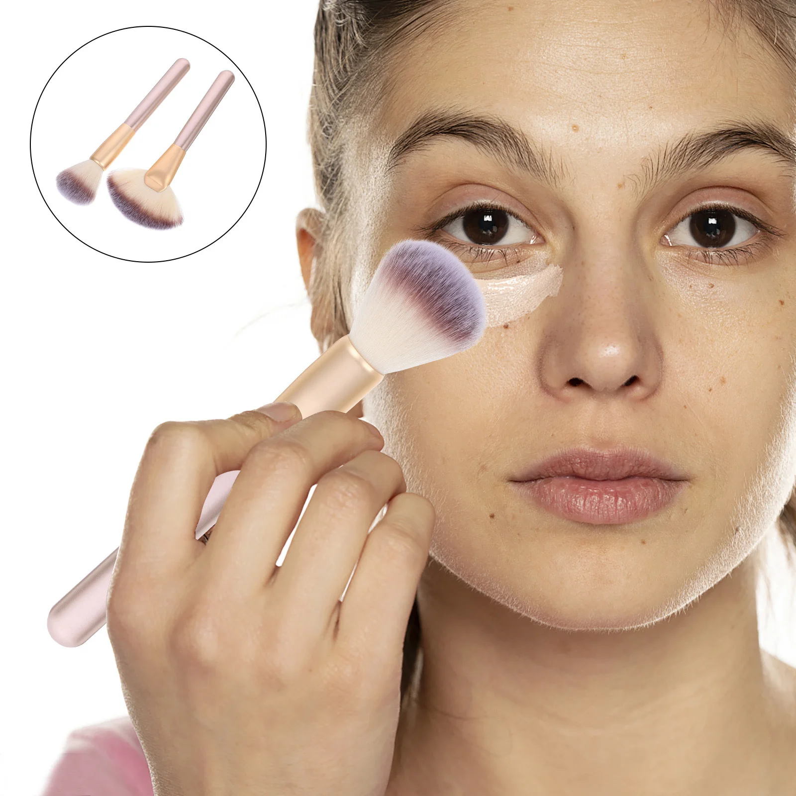 1Set Fan Makeup Brush Set Wooden Handle Soft Nylon Bristles Facial Makeup Blush Powder Highlighter Applicator Multipurpose