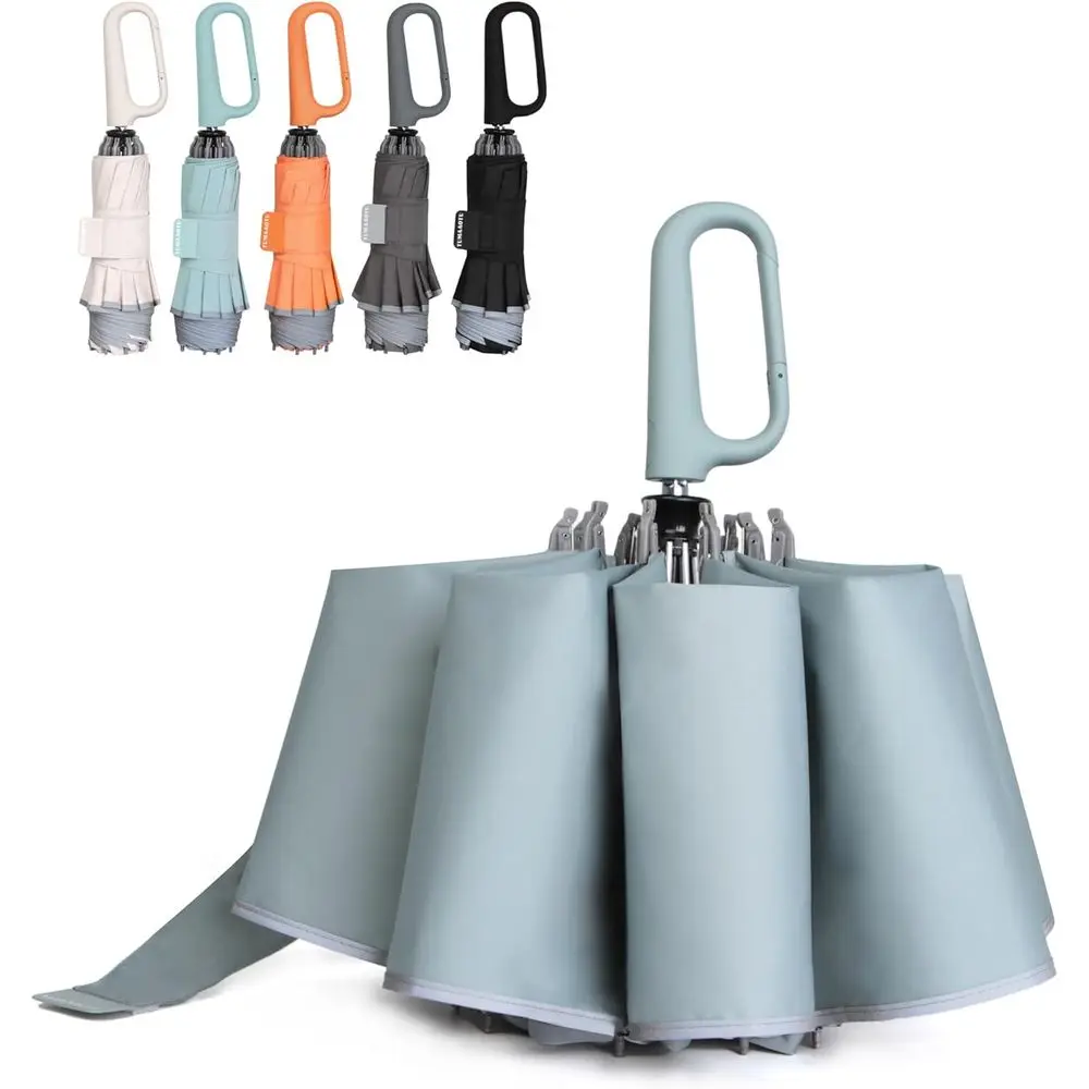 

Compact Inverted Umbrella with Carabiner Handle for Windproof Rain and Sun Protection, Portable Reverse Folding Umbrella for Men
