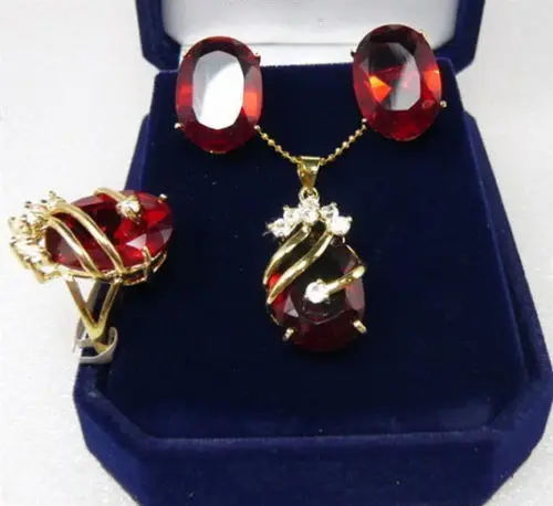 

Red Cubic Zirconia Ruby Beads Crystal Pendant Necklace Ring Earrings