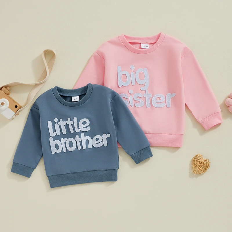 

VISgogo 0-3 Years Little Boys Girls Casual Sweatshirts Long Sleeve Round Neck Letter Patch Pullover Spring Fall Clothes