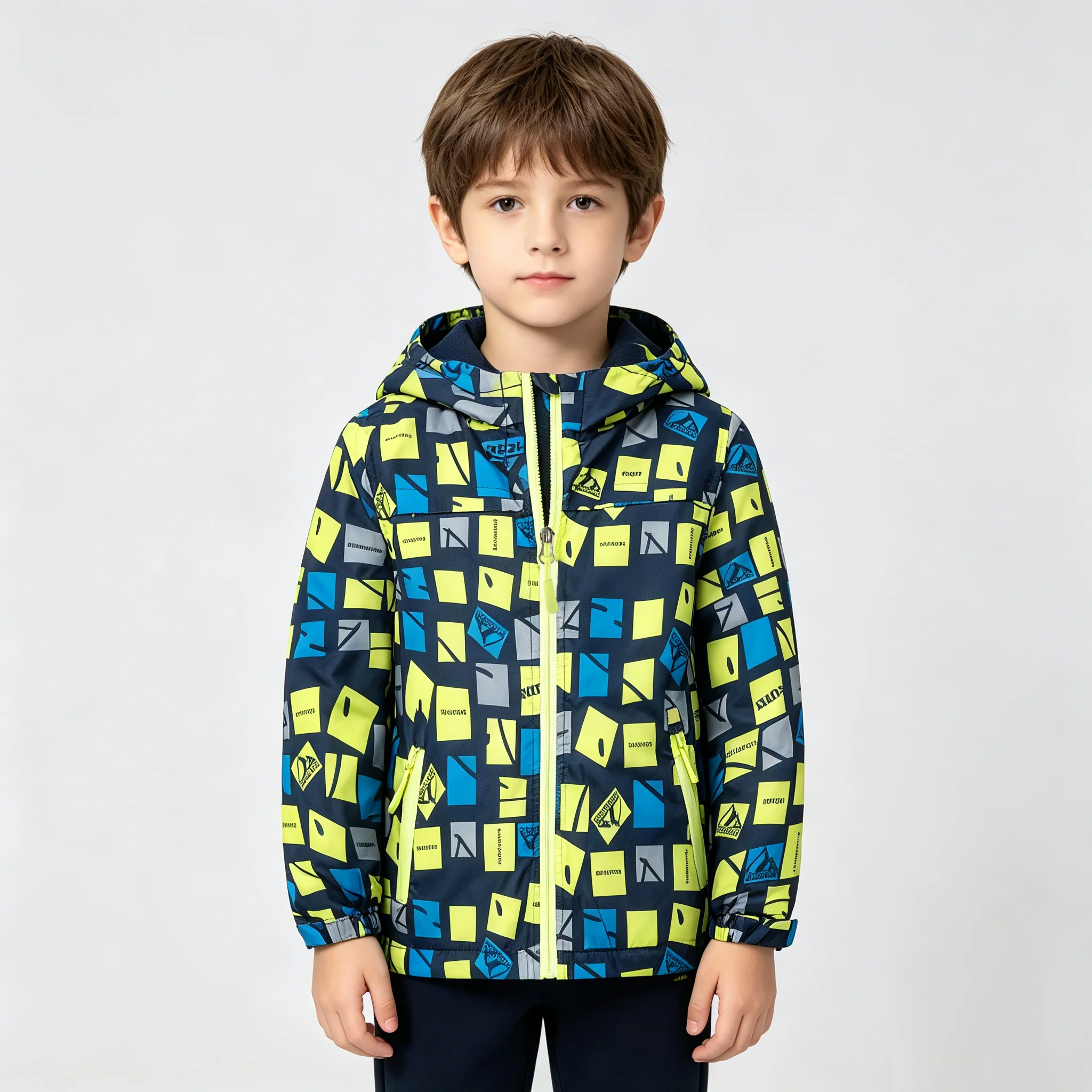 Boys Windproof Punch Jacket, Fleece Warm Hooded Jacket