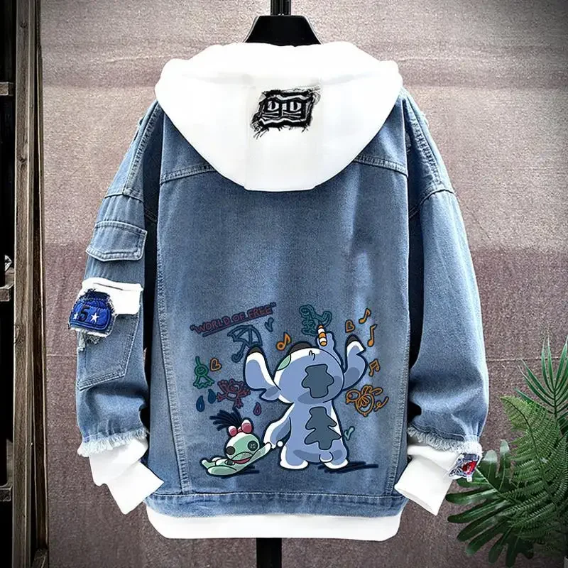 

Stitch Couple Jacket Spring Autumn Cartoon Angel Hoodie Co-Branded Men's and Women's Fashion Thin Hooded Cardigan Denim Sweater