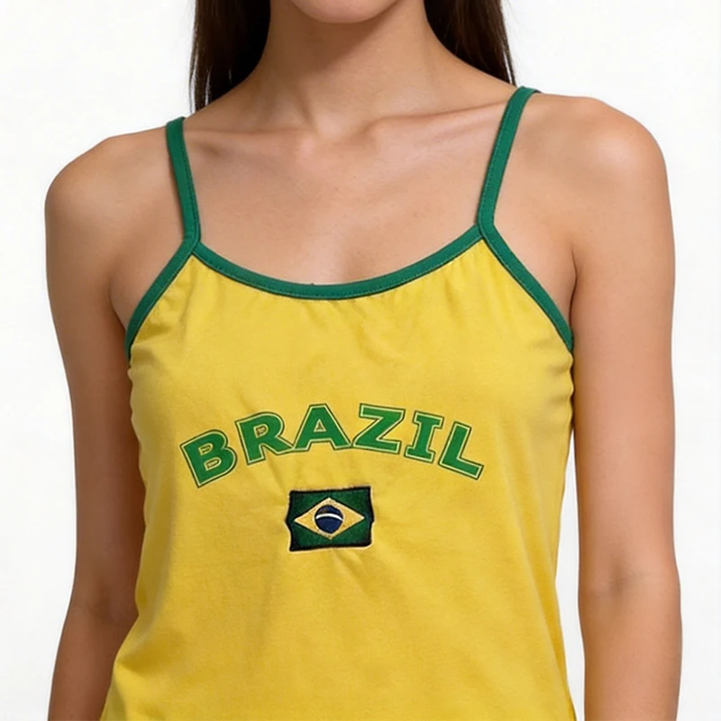 Letter Printed National Flag Embroidery Top Women's Clothing American Y2K Short Slim Fit Summer Sleeveless spaghetti strap Vest