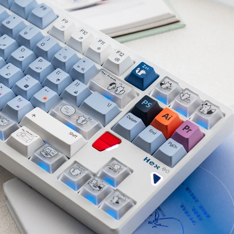 Little Fox Theme Keycaps Set Custom PBT Sublimation PC Material Cherry Profile Keyboard Cap for Mechanical Keyboard Accessories