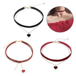 Classic Velvet Choker Necklace Heart Pendant Necklaces Sweet Personality Pendant For Women Fashion Jewelry Valentine's Gift