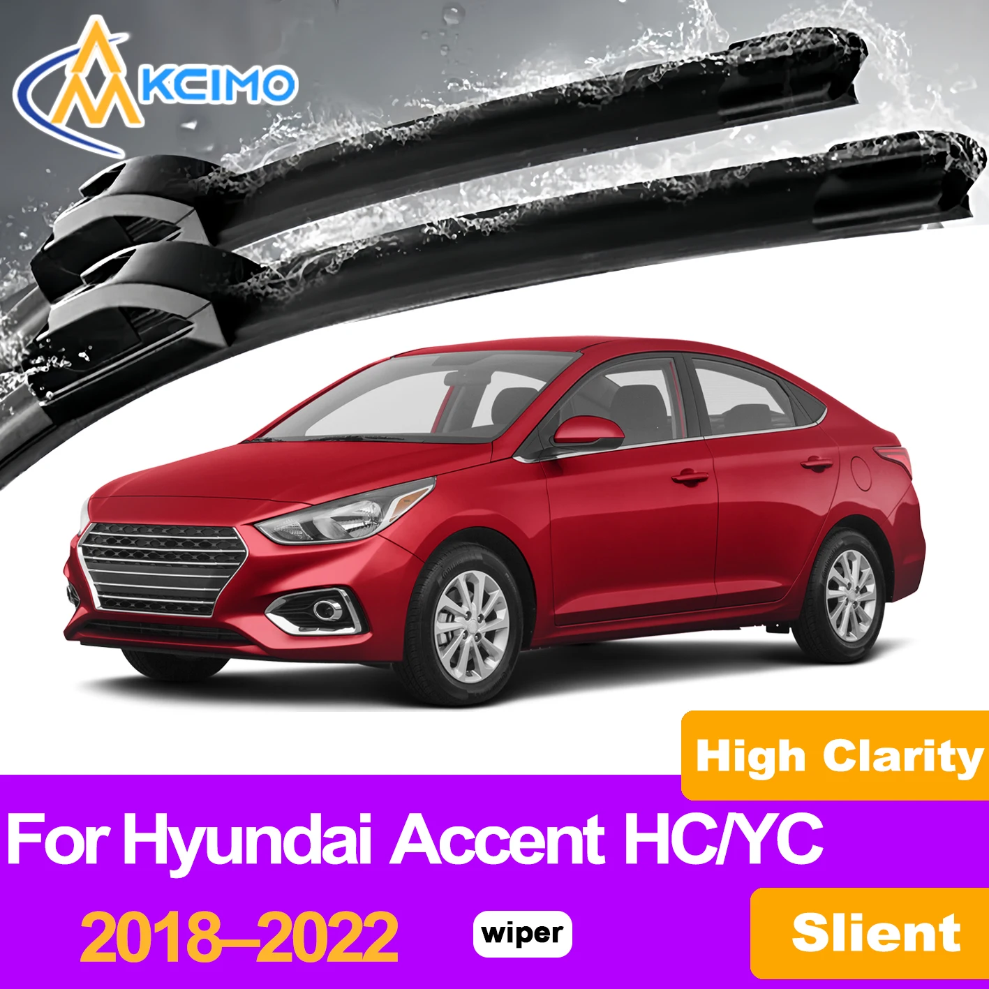 

KCIMO 2PCS Front Windshield Wiper Blades For Hyundai Accent HC/YC 2018–2022, Durable Rubber Easy Snap-On Installation