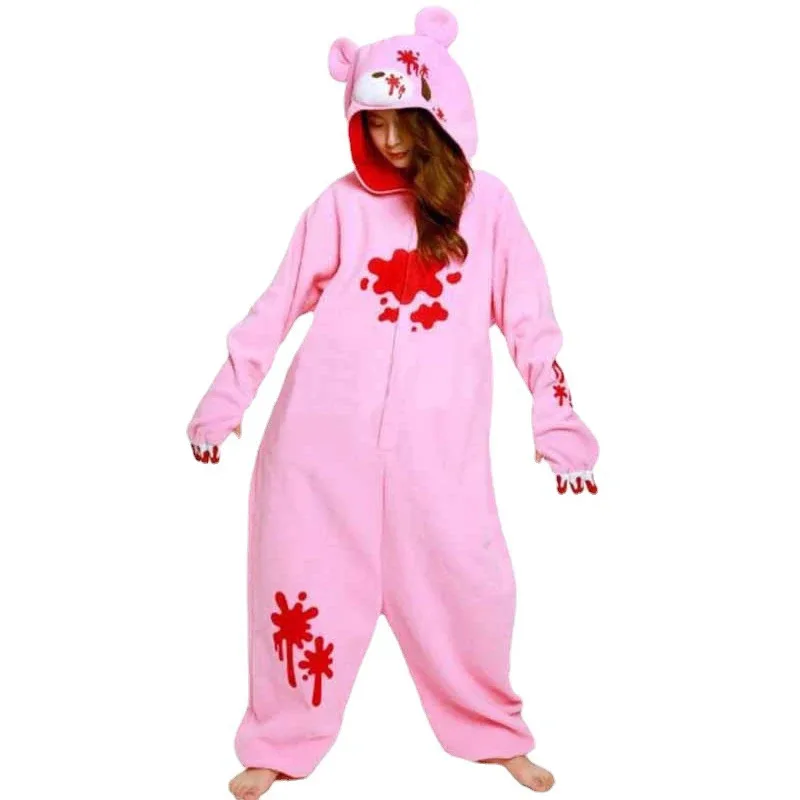 

aaa12 3New Black Pink Gloomy Blood Bear Fleece Animal Onesies Pajamas Adult Cosplay Costume Pyjamas Sleepwear Wh
