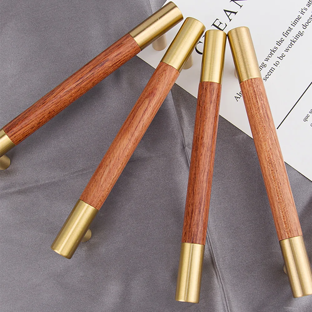 Nordic Style Brass Walnut Furniture Handles Wood Pulls Cupboard Wardrobe Dresser Shoe Box Drawer Cabinet Knobs