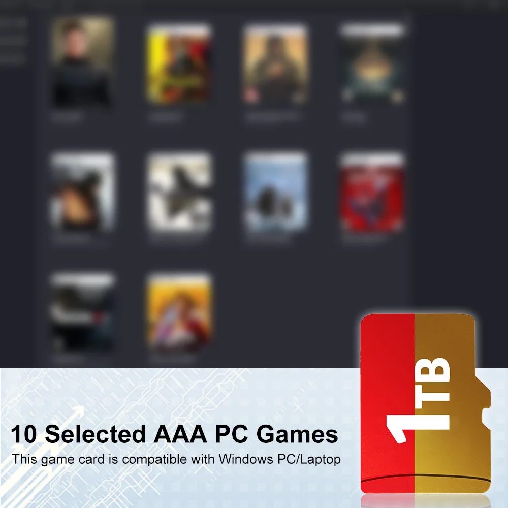 New 1TB Game Card with 10 Select AAA PC Games for Windows PC&Laptop Launchbox Gaming System for PS5 Plug and Play A2 Performance