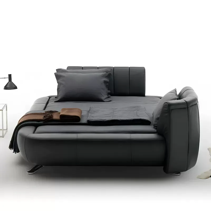 All genuine leather, first layer cowhide, Italian minimalist light luxury bed, modern luxury rotating backrest bed