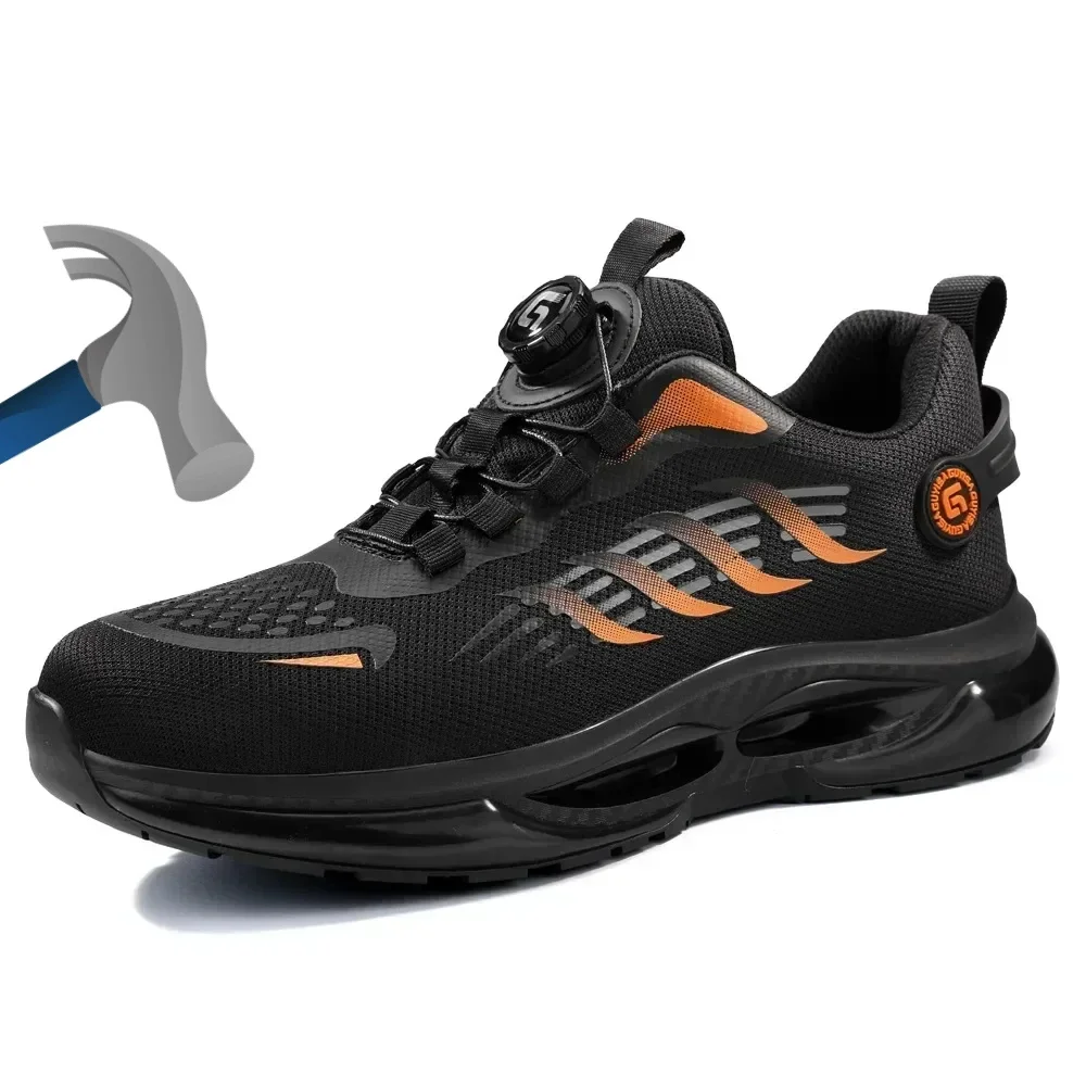 Rotating Button New Safety Shoes Men Anti-smash Anti-puncture Work Shoes Fashion Men Sport Shoes Security Protective Boots Men