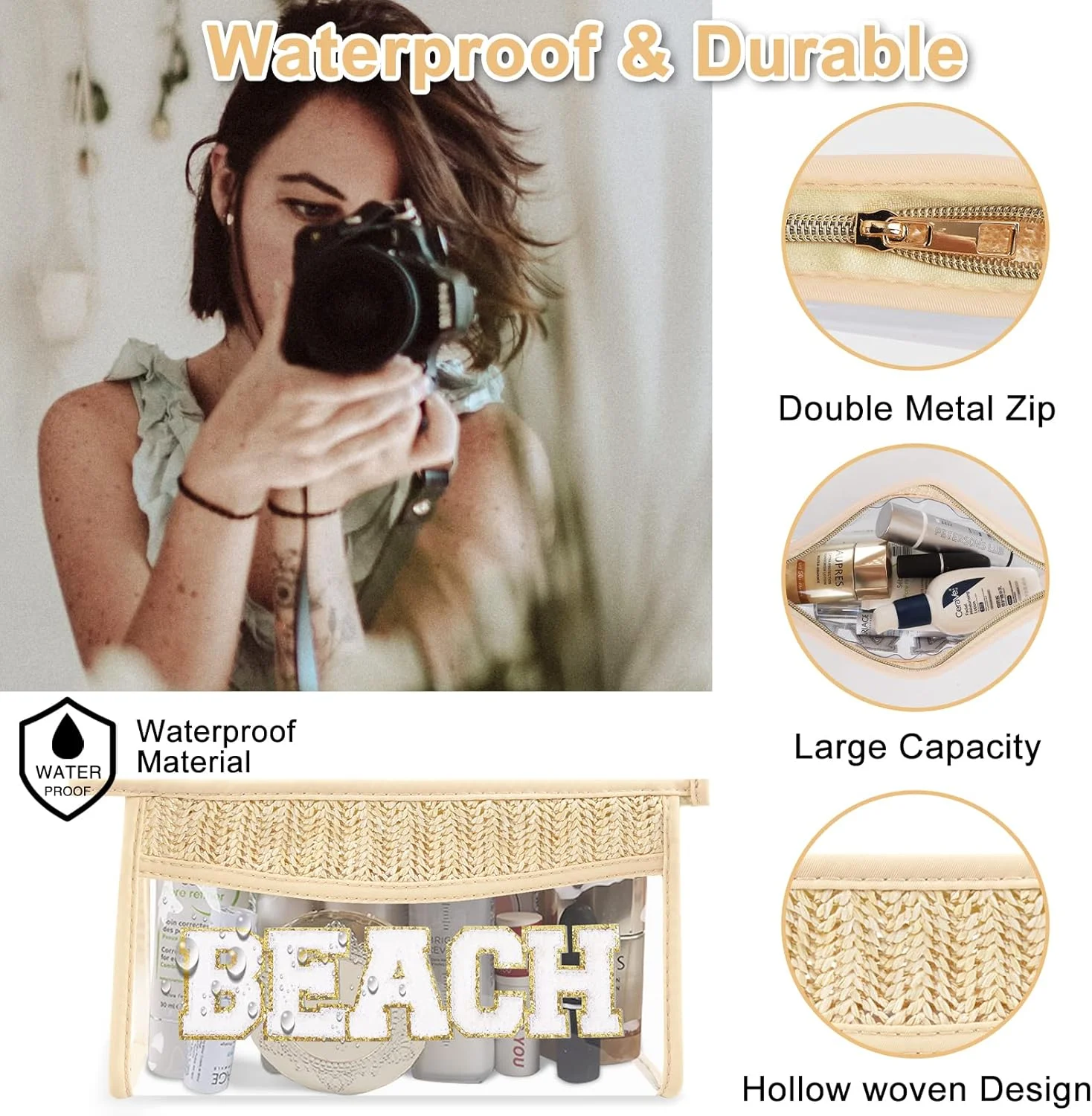 Sun Beach Clear Letter Bag Makeup Letter Bag Swim Waterproof Zipper Make Up Bag Bachelorette Party Supplies Wedding Decoration