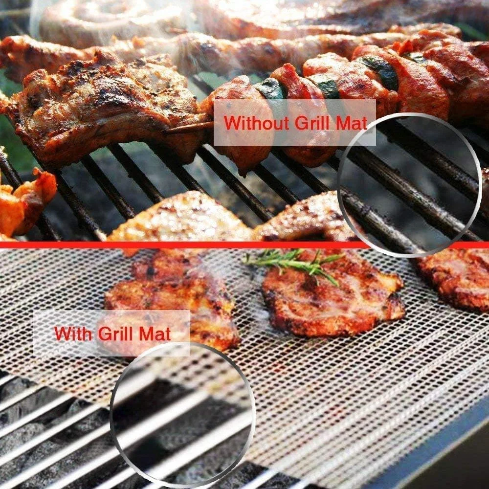 BBQ Grill Mesh Mat Set Non-Stick Reusable Grill Mats Baking Accessories for Grilling Meat Vegetables Cooking, Baking