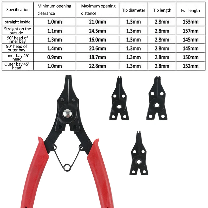 4-In-1 Circlip Pliers Set Snap Ring Pliers Multi Crimp Removable Plier Head Retaining Circlip Pliers Hand Tools Multifunctional