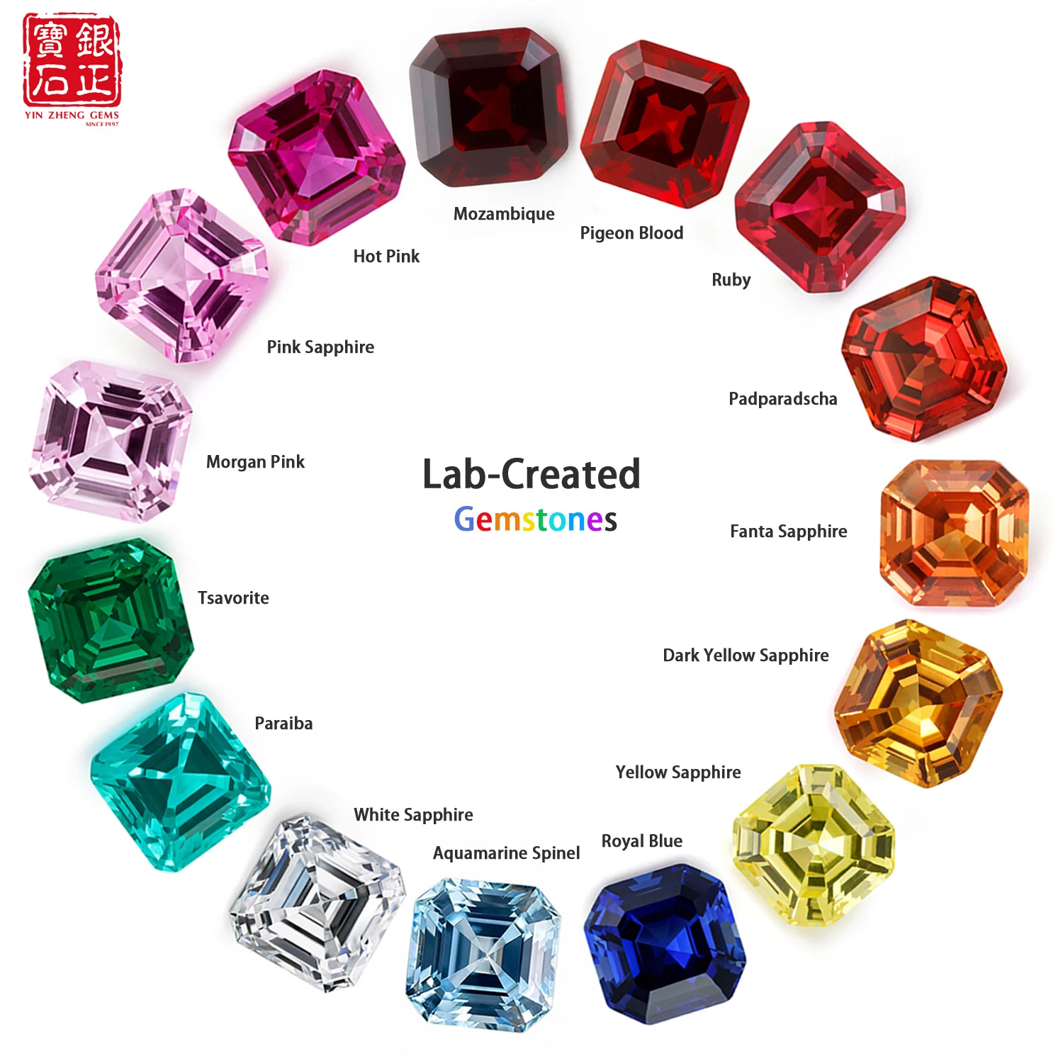 Zafiro cultivado en laboratorio con corte Asscher, rubí/zafiro rosa/morganita rosa/fanta/sangre de paloma, gema suelta que pasa la prueba del probador para la fabricación de joyas