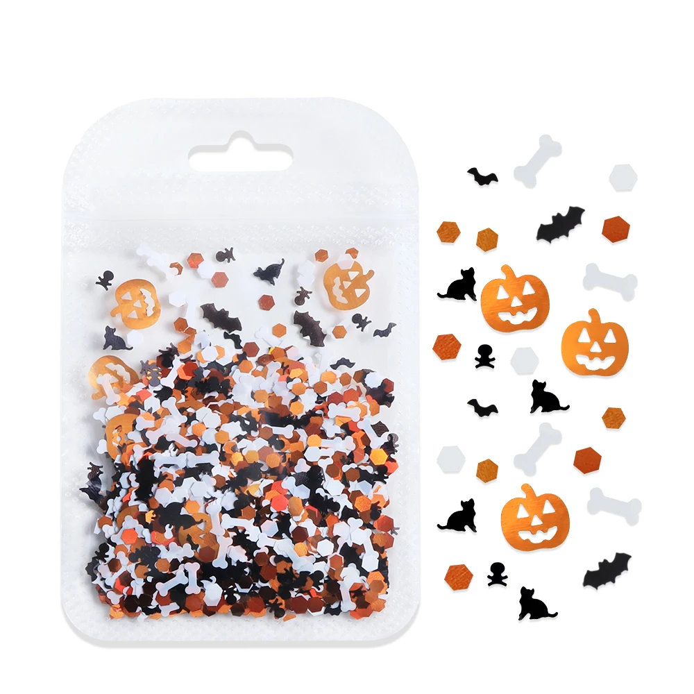 5g Halloween Sequins Ghost Resin Charms Shaker Filler Pumpkin Bat Bone Black Cat Glitter Resin Mold Filling Confetti DIY Earring