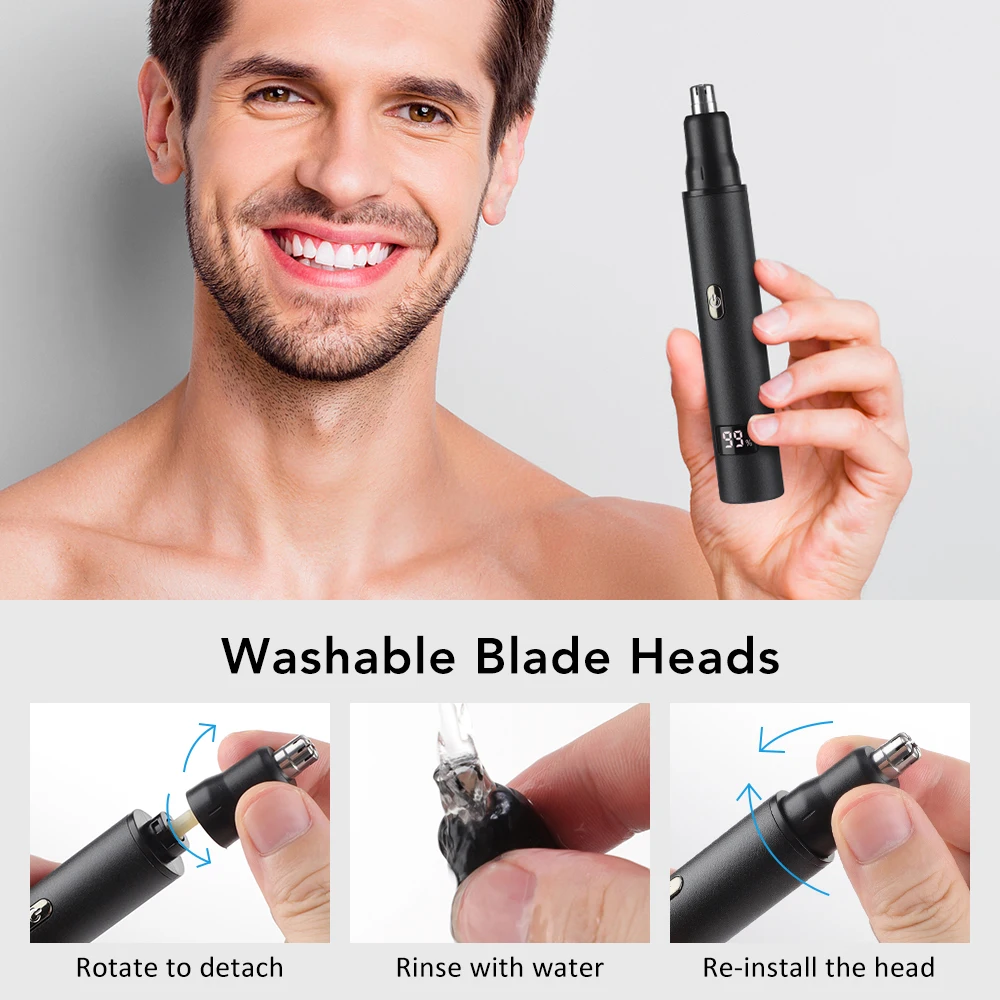 Tondeuse électrique 3 en 1 pour hommes, affichage LED, favoris indolores, sourcils, barbe, rasoir, Rechargeable par USB